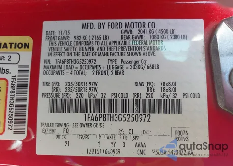 2016 Ford Mustang Ecoboost z USA, uszkodzony, nr VIN 1FA6P8TH3G5250972